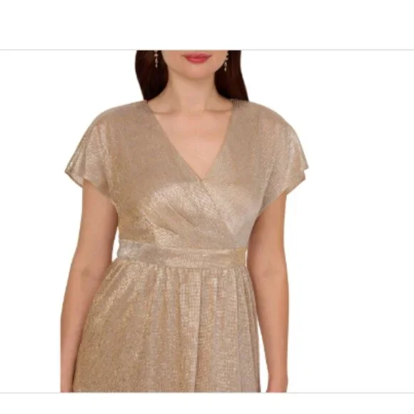 Adrianna Papell Women's Metallic Flutter-Sleeve Gown - Alabaster - Picture 2 of 3